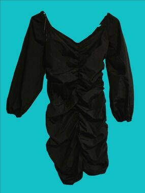 4/$97 Deal! Divided Black Ruched Puff Sleeve Mini Dress